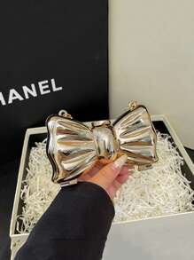 1 Mini Metal Silver Bow Decoration Cute Crossbody Bag, Mini Evening Bag With Metal Bow Details, Fashionable Personalized Girl's Chain Bag, Suitable For Parties And Dates, Shoulder Crossbody Bag Suitable For Girl, The Best Choice For Giving Gifts To Friends And Family - Multicolor - View 3