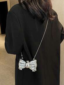 1 Mini Metal Silver Bow Decoration Cute Crossbody Bag, Mini Evening Bag With Metal Bow Details, Fashionable Personalized Girl's Chain Bag, Suitable For Parties And Dates, Shoulder Crossbody Bag Suitable For Girl, The Best Choice For Giving Gifts To Friends And Family - Multicolor - View 7