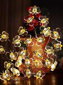 1串蜜蜂LED灯串，1米/3.28英尺、2米/6.56英尺、3米/9.84英尺可选，蜜蜂造型仙女灯，适用于卧室、客厅、植物、露台、派对、婚礼，营造温馨氛围，电池供电（不含电池） - 暖光 - 查看 3