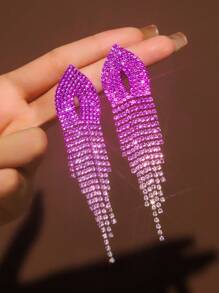 1 对闪亮水晶水钻流苏耳坠耳环，优雅女士珠宝配饰 - 彩色 - 查看 9