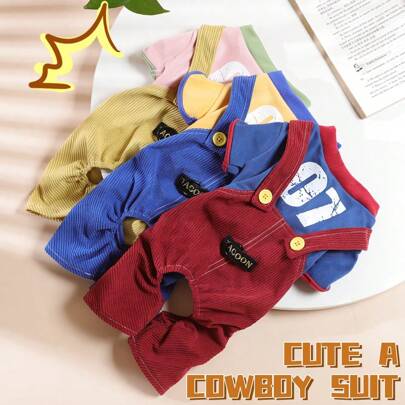 Cute Casual 2 Pieces Pet Outfit, Warm Overalls Suitable For Small Dogs & Cats, Spring/Autumn