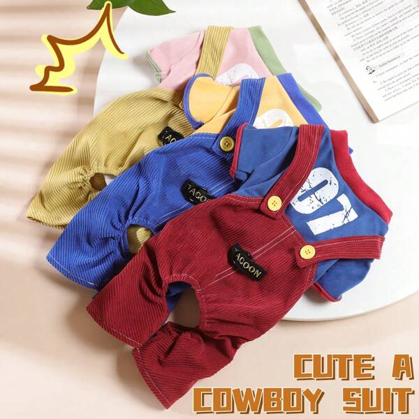 Conjunto casual de 2 piezas para mascotas, overol abrigado adecuado para perros y gatos pequeños, primavera/otoño