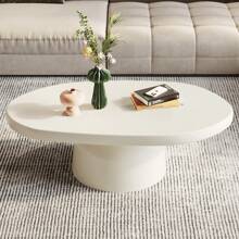 Oval Coffee Table, Modern Center Table, Creamy White Tea Table For Living Room, Bedroom, Easy Assembly - White - View 4