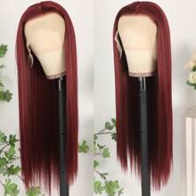 13X6 Platinum White Synthetic Lace Front Wigs 28 Inch Pre Plucked Long Straight Hair Wigs Glueless White Wigs Heat Resistant Fiber Hair Natural Halloween Wigs Platinum Blonde Lace Front Wigs For Women For Daily Christmas Party Cosplay Use - 酒紅色 - 查看 3