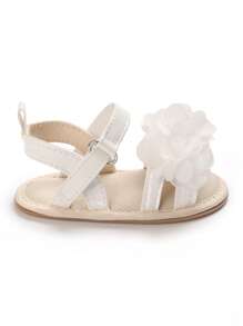 可爱女孩花卉 PU 鞋，带柔软橡胶外底，时尚婴儿夏季凉鞋 - 白色 - 查看 6