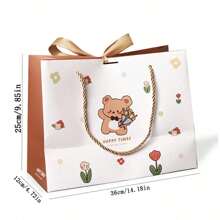 1 Peça Sacola de Presente com Desenho de Urso para Embalagem de Alimentos, Doces, Produtos Assados, Embrulho de Presente com Fita