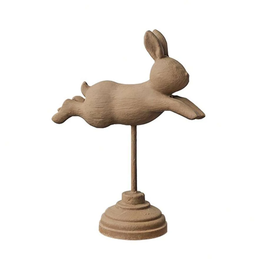 Adornos de conejo de Pascua de madera maciza, figuras de conejo, adornos de escritorio para el hogar y las vacaciones. - caqui oscuro - Ver 1