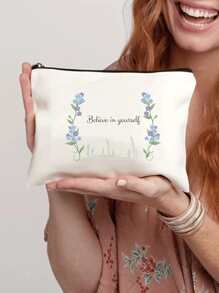 1pc Customized Women Clutch Bag, Makeup Bag, Heart & Line Design, Unique, Compact, Portable, Gift, Cute Heart Print, Foldable, Large Capacity, Coin Purse, Fits Phone, Pouch-In-Pouch, Mother's Day, Teacher's Day, Thanksgiving - Beige - View 4