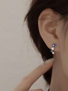 1 Pair S925 Sterling Silver Colored Cubic Zirconia Stud Earrings, High-Quality Elegant Jewelry For Daily Wear - Silver - View 5