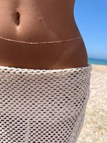 1 件 925 纯银细性感比基尼肚脐腰链简约肚脐链比基尼身体首饰女士