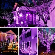 1pc 50/100/200/300LED Solar String Lights Outdoor Waterproof, 8 Modes Copper Wire LED Light String, Holiday Party Garden Decoration Light - Purple - View 5
