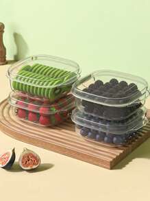 4 piezas de contenedores de almacenamiento de alimentos de plástico con tapas, contenedores de guardado para vegetales y frutas con asa y cesta coladora, contenedores transparentes reutilizables para frutas, verduras y productos secos - Almacenamiento multifuncional