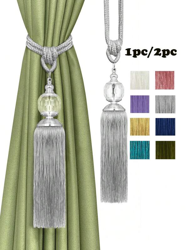 1pc/2pcs Luxury Crystal Pendant Tassel Tie Backs, Multi-Color Options, Suitable For Curtain Fixation And Decoration Gifts Birthday Graduation