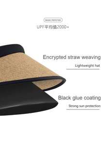 Sombrero de sol 2025 nuevo de plástico negro hueco con protección UV para el rostro, sombrero de paja trenzada para el verano