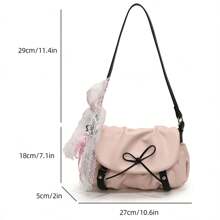 Bolso de hombro estilo Y2K Baddie con bloques de color y decoración de lazo de cinta de encaje, con solapa con plisado de nube, bolso de mano de moda callejera para mujer con colgante, para usar en el hombro y cruzado