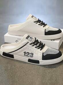 Men's Thick Sole Outdoor Slippers, Anti-Slip Casual Sports Slides, Large Size 47 Slip-On Breathable Mesh Net Men's Shoes, Lace-Up Odor Resistant Fashion Daily Work Casual Sports Sneakers - Beige - View 2