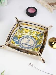 1 件美容展示托盘经典花卉皮革托盘、化妆品配件收纳托盘、配件工具、钥匙托盘、入口门厅、创意钥匙收纳盒、耳环和手镯收纳整理器，适用于床头柜和梳妆台；手表和硬币收纳托盘；钱包、手表、钥匙、硬币、手机；电话、眼镜、书桌、钥匙托盘、家居装饰返校 - 黑色玫瑰花 - 查看 9