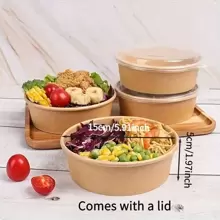 50pcs Disposable Paper Bowls With Lids, Leak-Proof And Waterproof Food Containers, Suitable For Salads, Desserts, Soups - Perfect For Dining, Camping And Kitchen Use [50 Bowls + 50 Lids]