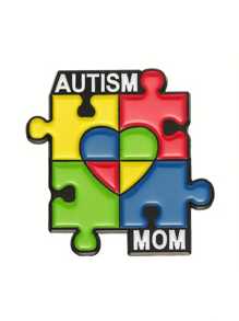 1 Pc," Mom" Enamel Pin Rainbow Puzzle Pieces Badge Jewelry Mother Autistic Awareness Pin For Clothes Bag Charm School