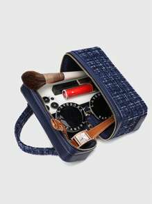 Bolsa de hombro / bandolera tipo tote de cáscara dura azul, 2025 Nuevo, bolsa de maquillaje casual con forma de caja, bolsa escolar de moda