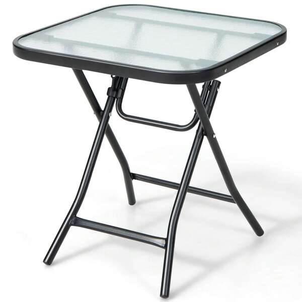 Lifezeal Black Square Metal Folding Glass Side Table Outdoor Bistro Table