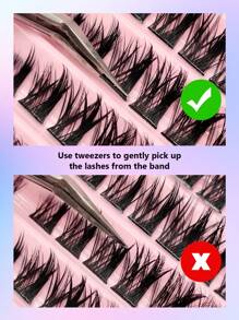 Asiteo 120片D型卷翘蓬松单根假睫毛，猫眼簇状设计，分段式，适合DIY化妆，新手友好，可重复使用