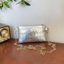 Torba na ramię ze skóry PU z haftowanym wzorem serca, mała kwadratowa torebka typu crossbody dla dziewcząt - A - Zobacz 8