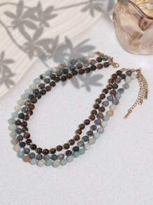 6 毫米天然石打结串珠项链、磨砂亚马逊石颈链、虎眼石颈链、优雅宝石项链、精致珠宝诞生石项链礼物 - 彩色 - 查看 2