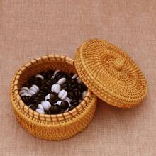 1pc 5.5*3.1 Inch Wicker Rattan Braided Round Storage Box For Snacks, Cosmetics, Jewelry, Dried Fruits, Desk Organizer