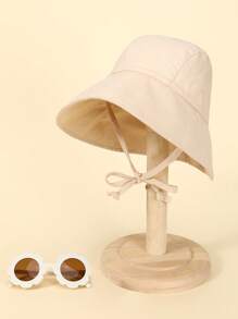 2PCs Baby Sun Hat With Glasses In One Set Quick-Drying Bucket Breathable Children's Sun Hat Baby Basin Hat Beach Sun-Ion Bucket Hat - Beige - View 8