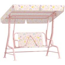 AIYAPLAY Columpio de Jardín Exterior para Niños de +3 Años Balancín de Jardín Exterior de 2 Plazas con Toldo Ajustable Arnés de Protección y Estampados Bonitos 112x75x120 cm - Rosa - Ver 7