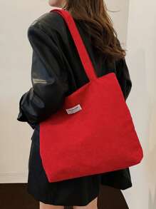 Corduroy Solid Color Shoulder Tote Bag, Suitable For Women's Daily Use - Burgundy - View 3