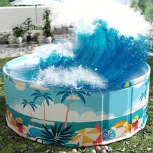حوض سباحة دائري عائلي استوائي قطعة واحدة - من البي في سي، بدون حاجة للنفخ، قابل للطي للتخزين السهل، مثالي لتجمعات الأماكن المفتوحة واللعب الداخلي، بتصميم شجرة النخيل الزرقاء، حوض استرخاء | حوض صيف، حوض بي في سي، قطع طفو - متعدد الألوان - مشاهدة 3