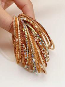 1 套多层咖啡色和香槟色手链，配有闪亮的水钻珠饰，弹性拉伸，适合日常佩戴和派对 - 水鑽手鍊 - 查看 1