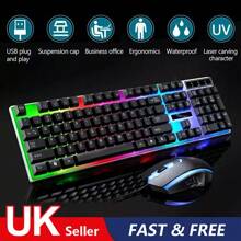 Gaming Keyboard Mouse Set Rainbow LED Wired USB For PC Laptop PS4 Xb Ox One 360UK - Black - View 1
