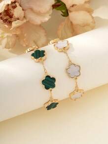2 件简约金属五叶草花朵手链饰品 适合女孩 - 彩色 - 查看 6