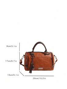 流苏装饰手提包，女士大容量单肩包，时尚拉链斜挎包，带可拆卸肩带 - 棕色 - 查看 8