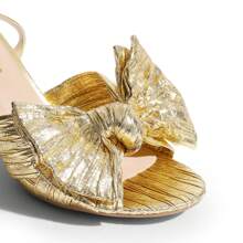 Women Bow Knot Chunky Heeled SandalsFashion Open Toe Ankle Strap Slingback Dress Shoes For Wedding Party Prom - Vàng - Xem 8