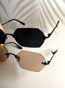 015835340007 2 chiếc kính râm nam gọng đen ánh kim hình lục giác nhỏ màu sâm panh, phối màu chuyển sắc, thích hợp cho đường phố, bãi biển, đi làm hàng ngày, phong cách du lịch cổ điển (kèm dây đeo và khăn lau). - 1*Đen/Hồng sâm panh+1*Đen/Xám - Xem 9