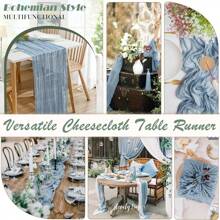 Toalha de mesa com estampa de queijo azul-acinzentado, toalha de mesa de gaze boho, toalha de mesa longa e transparente simples, tecido de gaze, pano de queijo de fazenda, adequado para chá de bebê, casamento, noiva, festa de aniversário, decoração de mesa de jantar