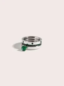 Set de 3 anillos de acero inoxidable con circonita cúbica de estilo elegante, joyería para damas, regalo para bodas, fiestas, reuniones sociales y citas