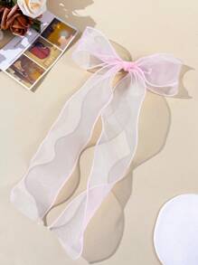 1pc Women's Fashionable & Graceful Casual Spring/Summer Sweet Girly Style Solid Color Mesh Bow Ribbon Hair Clip, Alloy Spring Clamp, Suitable For Daily Wear, Travel, Photo Shoot, Any Occasions, A Great Gift For Best Friends
