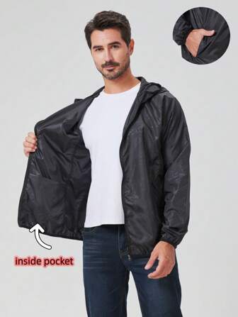 1 件男士轻质防水户外夹克，多口袋设计，防晒皮肤外套