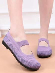 Women's Summer New Mesh Breathable Flat Shoes, Spring Autumn Casual Slip-On Knitted Fabric Shoes, Lightweight Non-Slip Soft Bottom Comfortable - Violet Purple - View 7