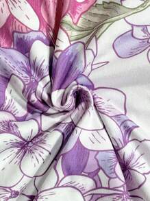 1pc Floral Print Milk Silk High Back Chair Cover, Purple Flowers, Elastic Dustproof All Season Removable & Washable For Living Room, Dining Room, Bedroom, Study