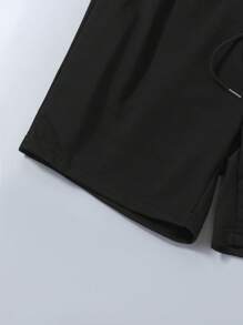 Men's White Round Neck Short Sleeve T-Shirt & Black Sports Shorts Set, Fashionable Cross Print, Casual Daily/Commuting/Sports Wear