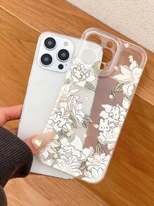 Cute Bunny In Flower Pattern Anti-Drop TPU Transparent Phone Case Compatible With Apple Phones