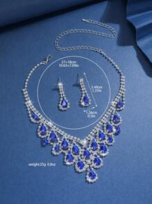 3pcs Geometric Rhinestone Water Drop Tassel Pendant Necklace & Earring Jewelry Set For Women