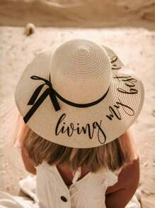 [Customized] Plush Beach Hat, Bride To Be Gift, Customized Summer Beach Hat, Personalized Hat, Beach Lady Hat, Bride Gift, Bride Party Hat, Customized Plush Beach Hat, Bride To Be Gift, Customized Beach Hat, Customized Ideal Gifts For Her Girlfriend, Family, Friends, Children, Grandparents For Christmas, For Winter, For Fall/Autumn, For Holiday Finds, Winter Fashion, Christmas Gift - Customized Puff Print - View 5