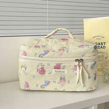 Bolsa de maquillaje suave con cremallera con diseño de ratón lindo, estuche de cosméticos con diseño de dibujos animados pintado a mano para uso en el hogar, viajes y exteriores